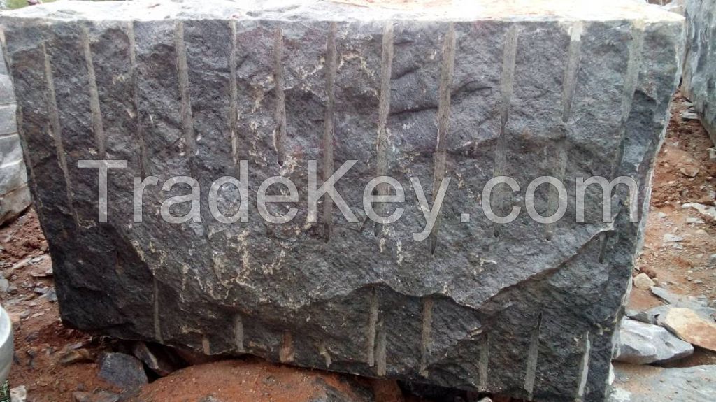 Blue granite slabs and blocks