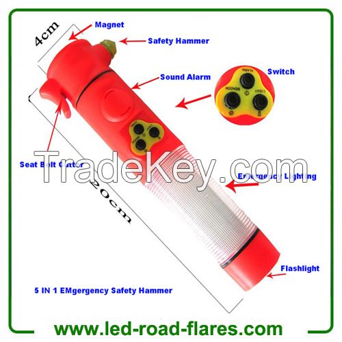 China 5 in 1 Car Emergency Escape Led Safety Life Hammer With Led Flashlights For Auto Use 