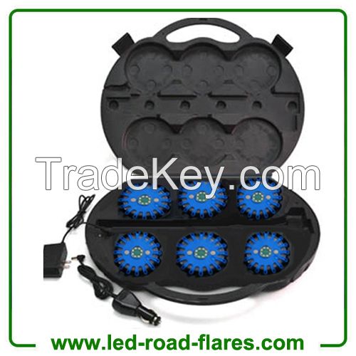 6-Pack 24 LED Rechargeable Led Road Flares Kits Blue