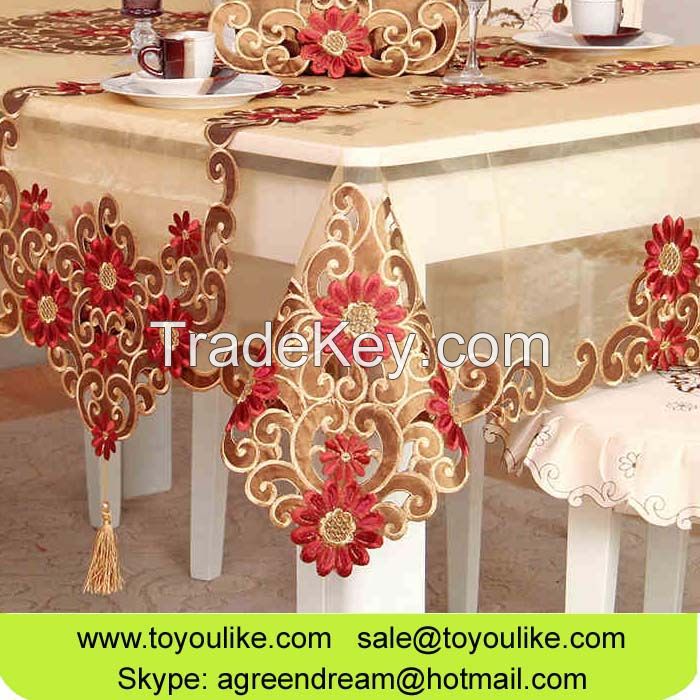 Handmade Cutout Double Embroidered Organdy Dining Tablecloth Set