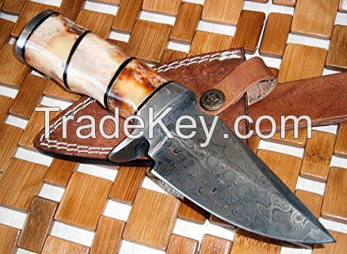 Custom Handmade Damascus Steel knife-Stained Bone Handle 