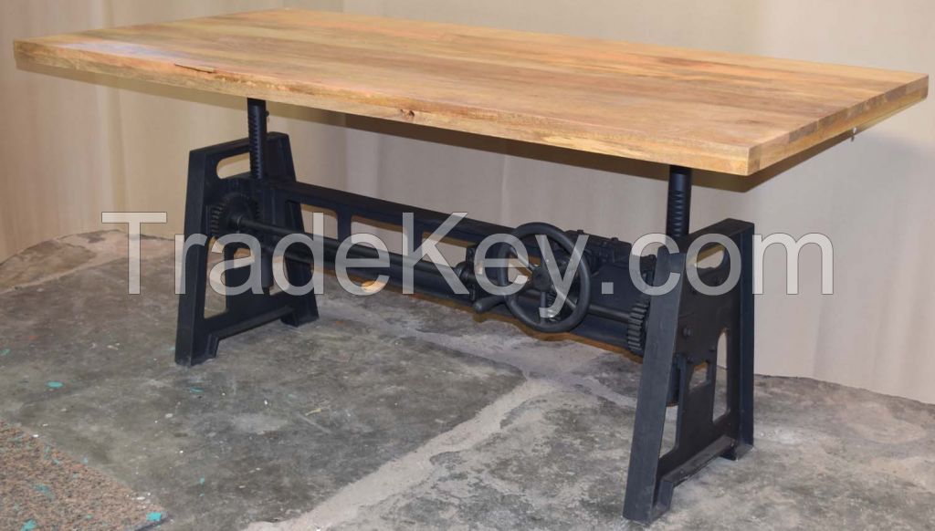 Industrial Metal Crank Dining Table