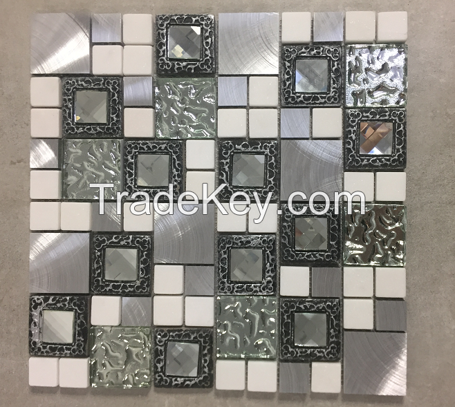 marble mix aluminium & crystal mosaic tile