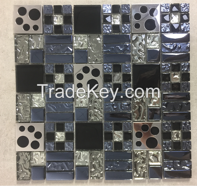 Glass mix stainless steel mosaic tile