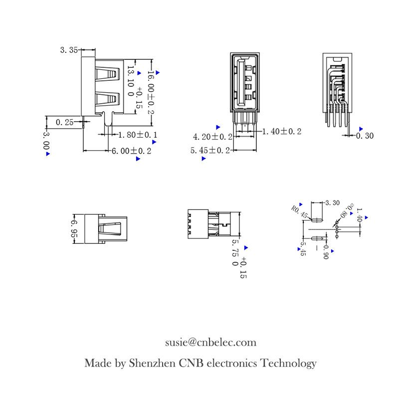 10.0mm Type A Female USB Connector AF10.0 USB Socket USB Plug Connector