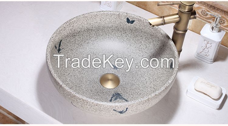 Jingdezhen Gucheng European Style Handmade Luxury Artistic Sanitary Ware Small Round Bathroom Ceramic Vessel Sink