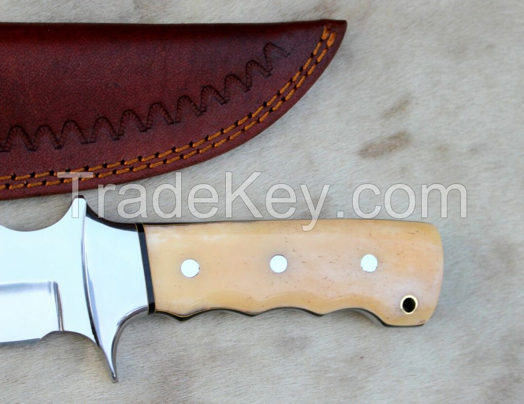 mktraders, custom handmade D2  tool steel skinner hunting knife with leather sheath