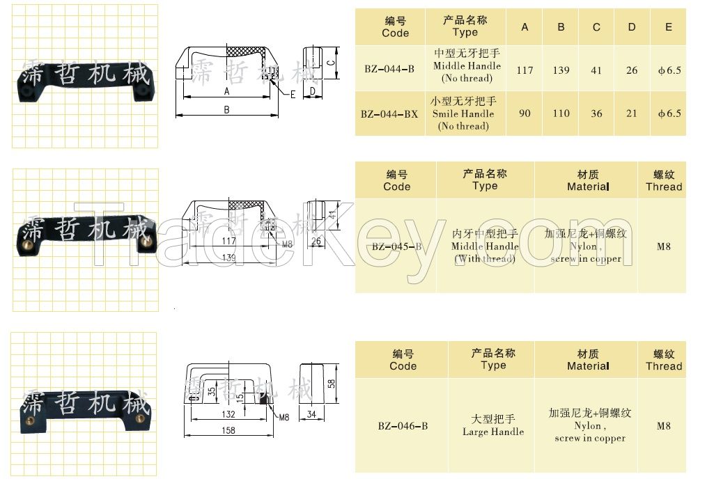 Plastic Middle Inner Threaded Door Handle