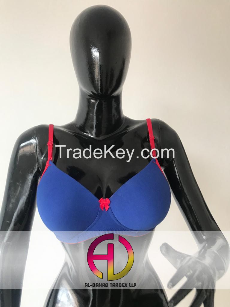 Plus Size Blue/Red Cotton Bra 