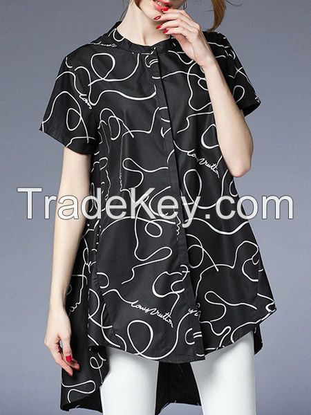 moozoi plus size printed short sleeve blouse