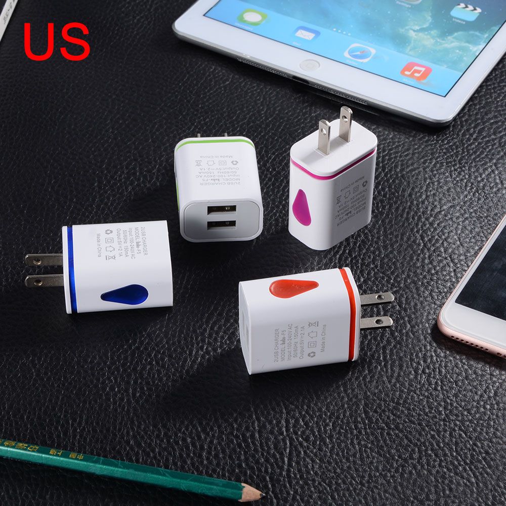 Top Quality 5V 2A US EU Plug Mobile Phone Portable Wall Travel USB Outputs Power Adapter with Light Indicator for Phone Chargers