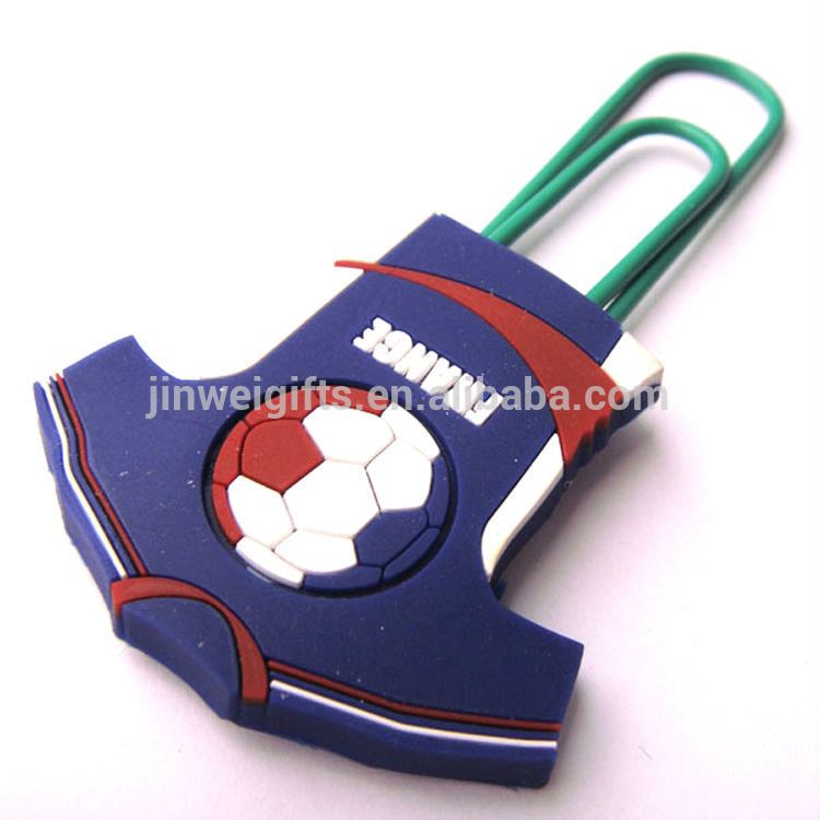 Custom Football clothes shape soft silicone pvc bookmark plastic paper clips