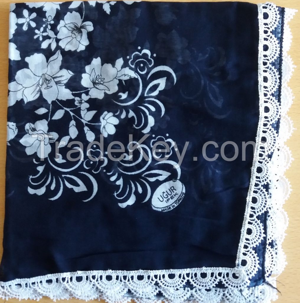 Hundred Percent Cotton Head Cover Scarf with Lace