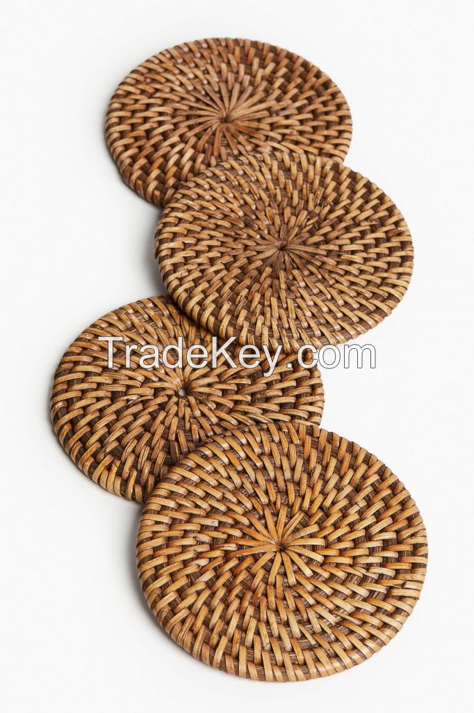ECO COCONUT FIBER AND RATTAN COASTERS HANDMADE WHOLESALE