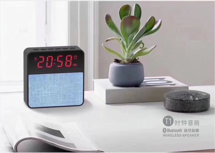 Fabric Wireless LED display Speakers Portable Bluetooth Speaker with Alarm Clock