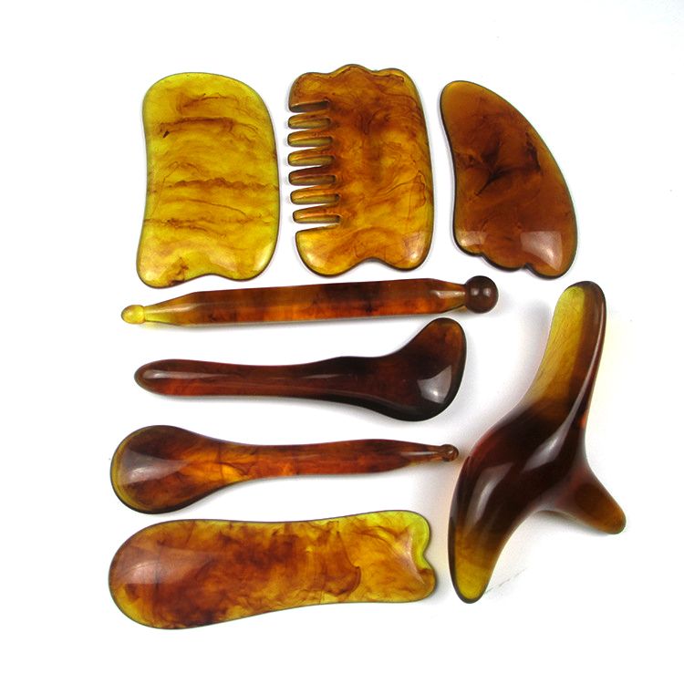 8pcs Chinese Gua Sha Scraping Massage Tool, Hand Made Buffalo Horn