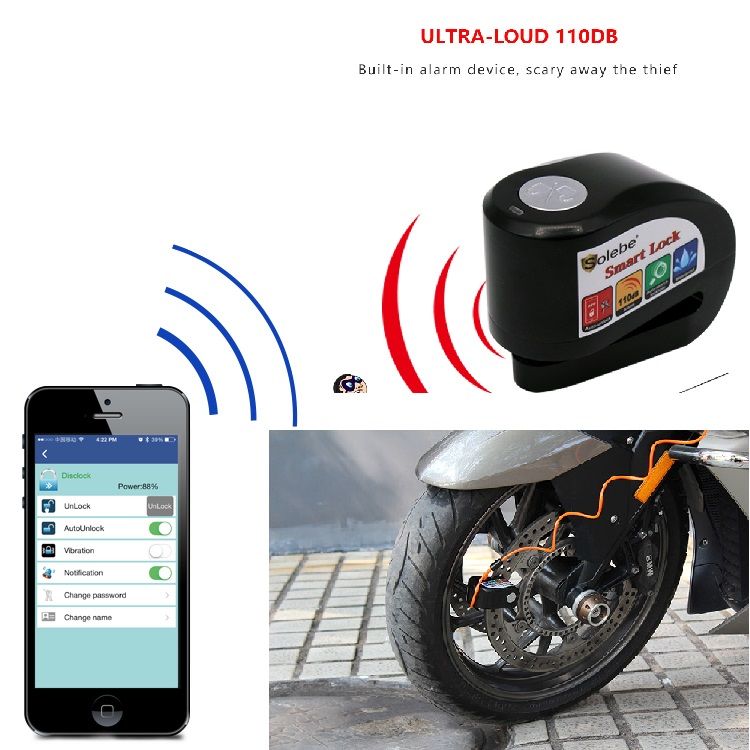 high security waterproof alarm anti theft bluetooth motorcycle disc brake lock 