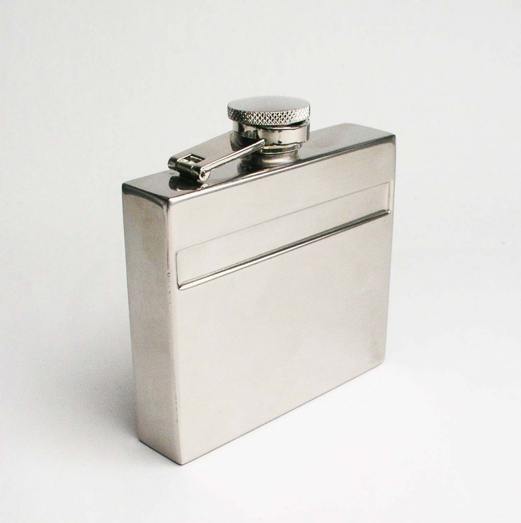 Stainless steel 18/8 square hip flask with rebel design