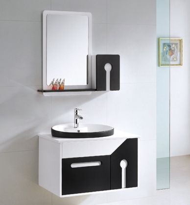 bathroom furniture high glossy with glass countertop and basin