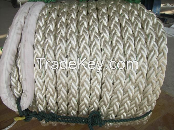 High Strength 80mm x 220m Yellow Polypropylene Mooring Rope With Splice Eyes Both Ends