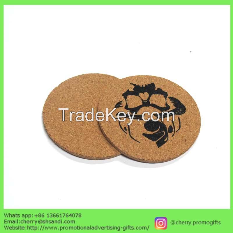 Custom logo printing cheap promotional price wholesale cork coasters