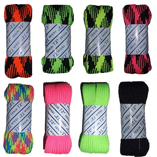 COLORFUL WIDE ROLLER SKATE LACES 3/4&quot; WIDE 72&quot; LONG - SOLD AS A PAIR