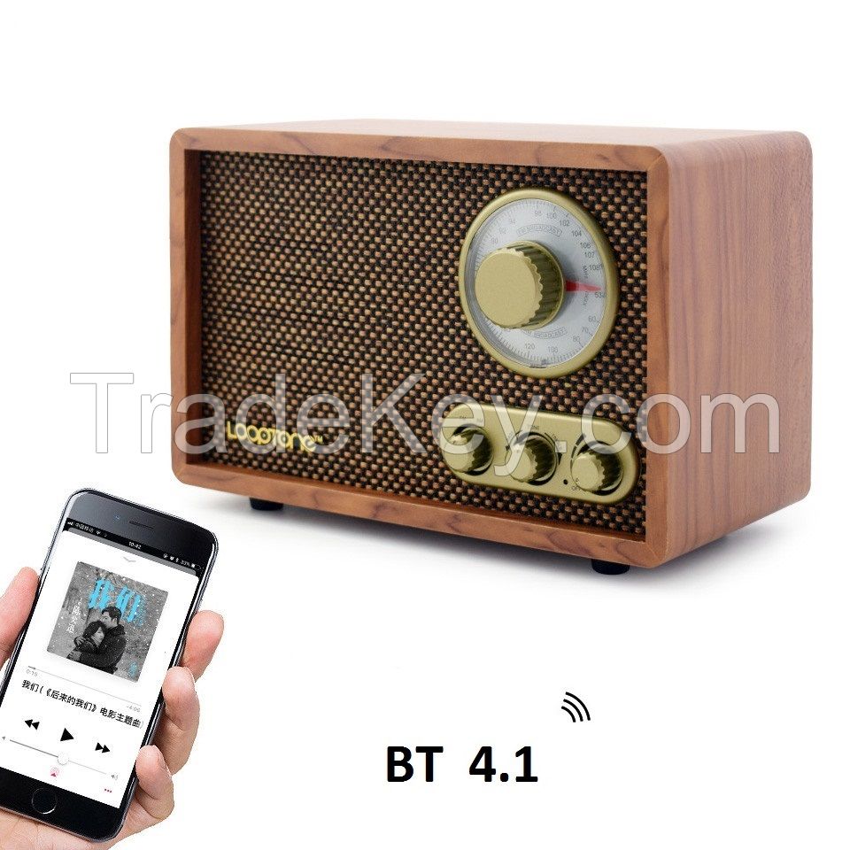 2019 hot sale vintage portable blue tooth speaker fm radio antique design wooden radio