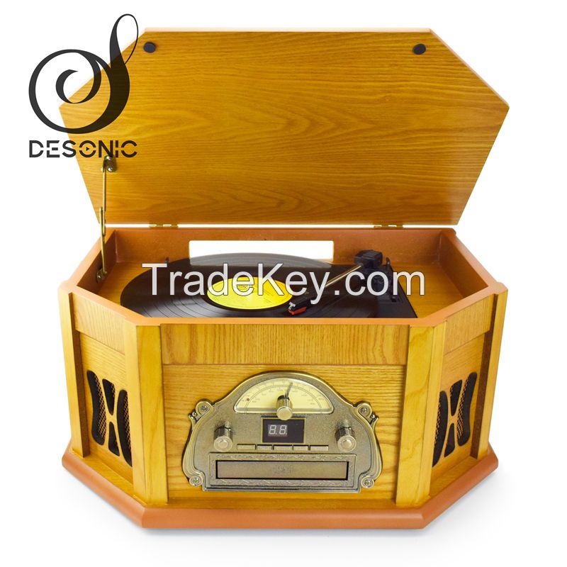 2019 hot sale antique gramophone & old record player turntable with blue tooth, CD, USB, SD, CASSETTE, RADIO