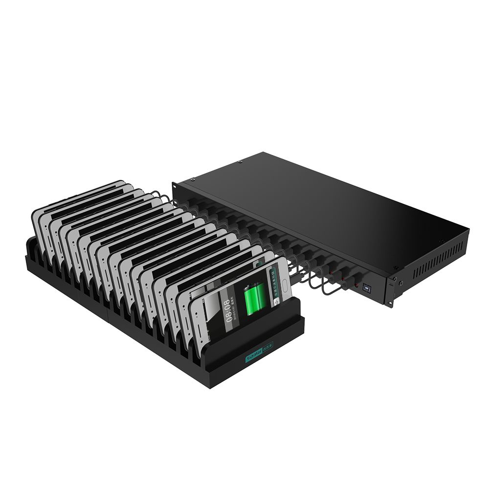 16 Port Sync and Charges Hub Charging Cart Mount Design for Tablet/Cellphone/iPad Built-in 5V 40A Power Supply