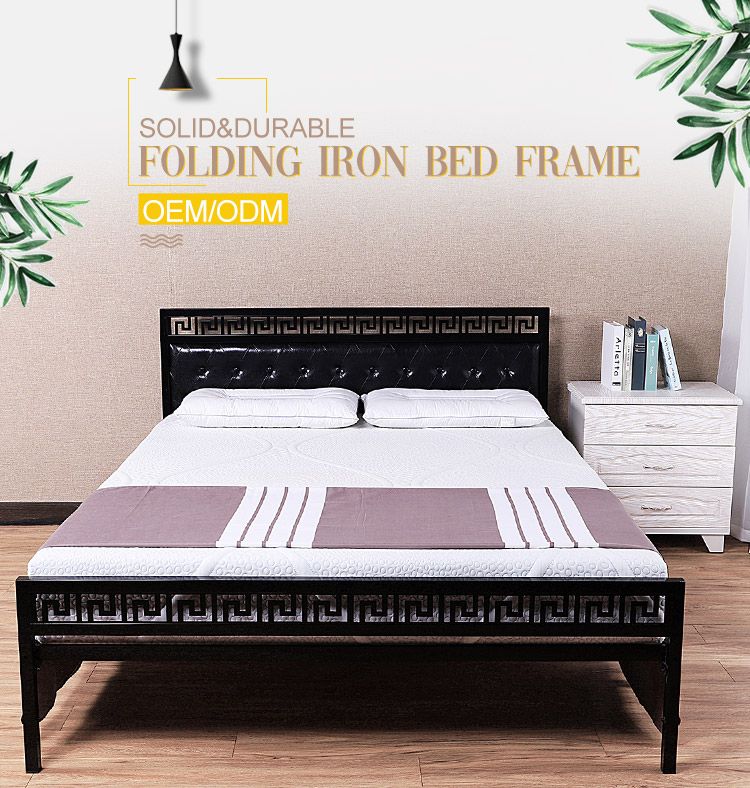 Home use high backrest simple easy folding metal frame bed