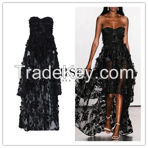 Thisfind Strapless Lace Floral Mesh Bandage Gown Dress