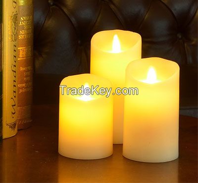 Battery Moving Flame LED Pillar Candles with Timer