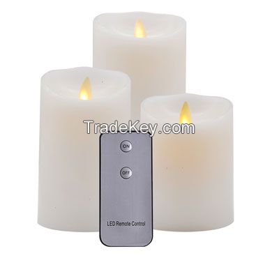 Battery Moving Flame LED Pillar Candles with Timer