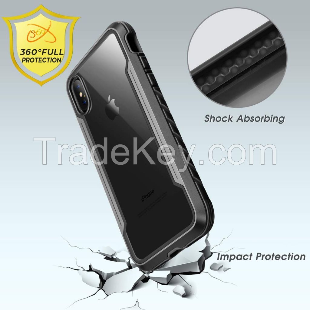 iPhone X Case, iPhone Xs Case, iPhone X Defender Case, Aluminum, TPU, Clear PC, Military Grade Machined Metal Protective Case for Apple iPhone Xs, iPhone X, iPhone 10 (Black)