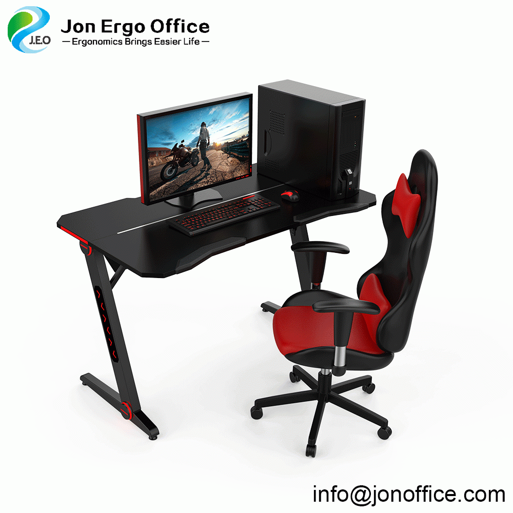 Z-Shaped Desk Home Office Computer Gaming Desk With RGB Light