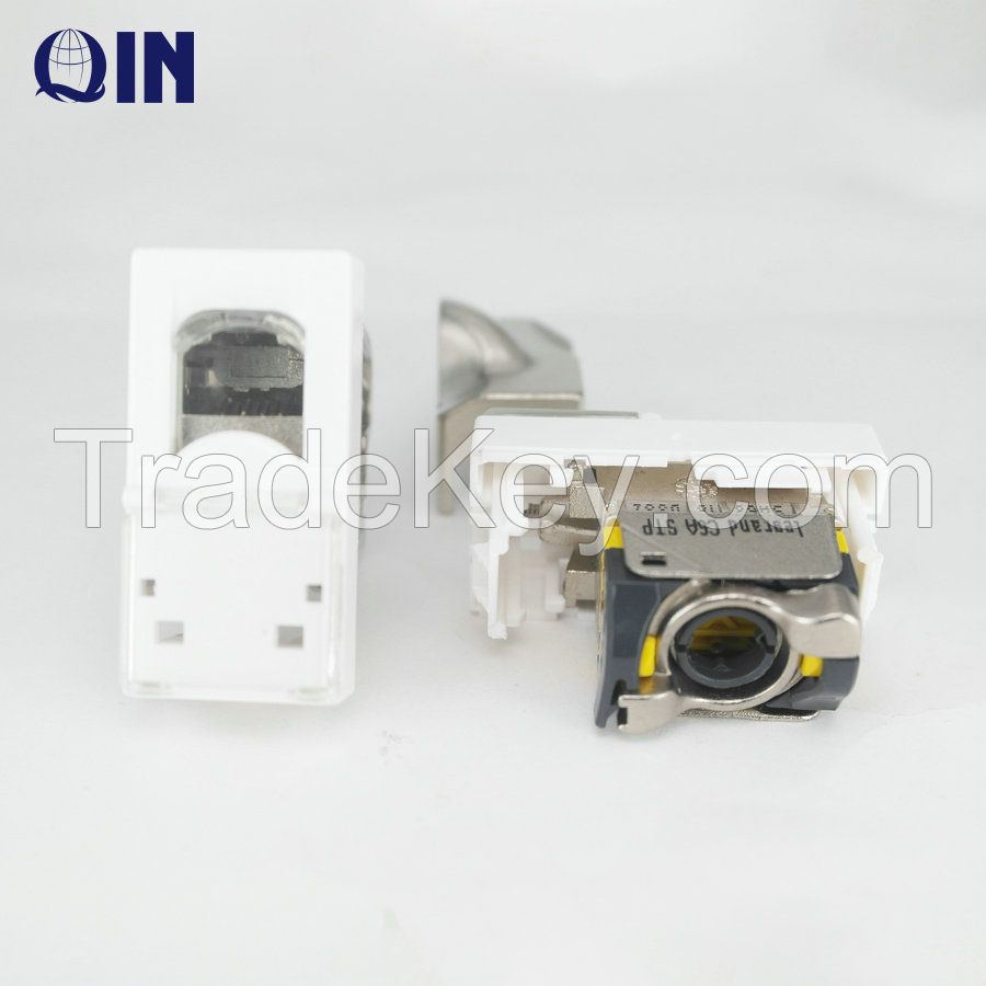 76566 8P8C FTP Modular Jack with 45*45mm Faceplate Goldplated Toolless French type RJ45 Cat6 FTP Keystone Jack