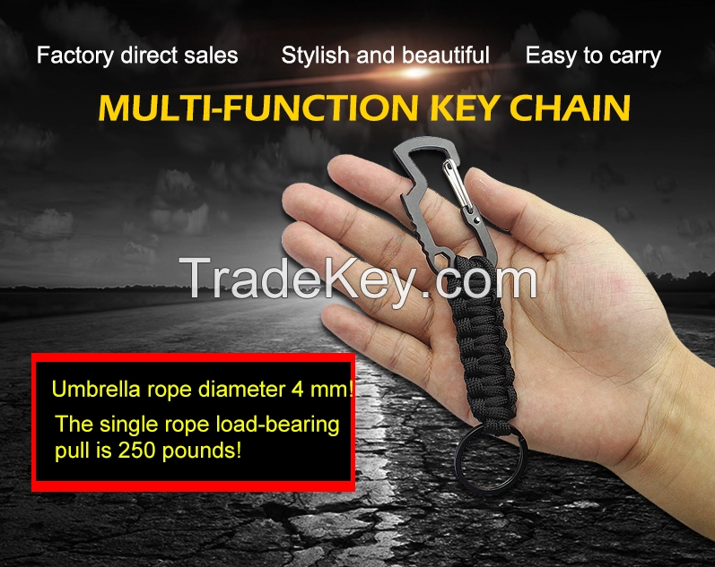 survival climbing button carabiner paracord keychain, paracord keyring for paracord Mountain buckle camping