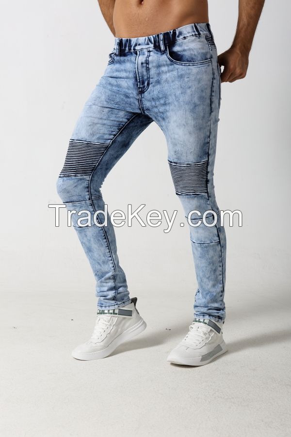 Men's light skinny biker denim jogger