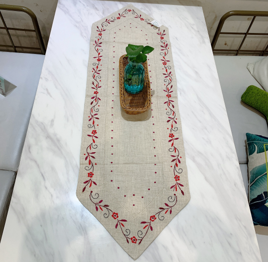 High quality classic 100% linen table runner hand-made color embroidery