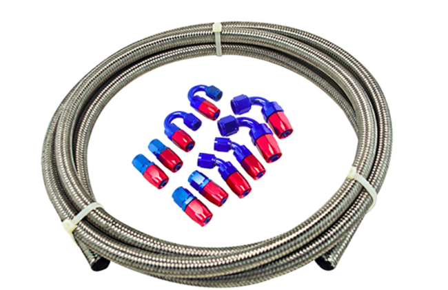 AN-8 STEELNESS/STEEL BRAIDED 5M AN8 STAINLESS OIL/RACING HOSE FUEL OIL LINE+8AN Fitting 8-AN Hose End Adaptor KIT 