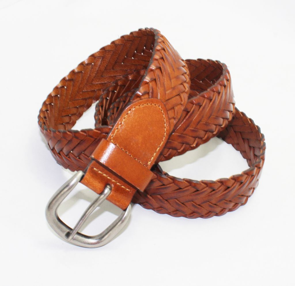 100% full grain leather braided belts with metal pin buckle