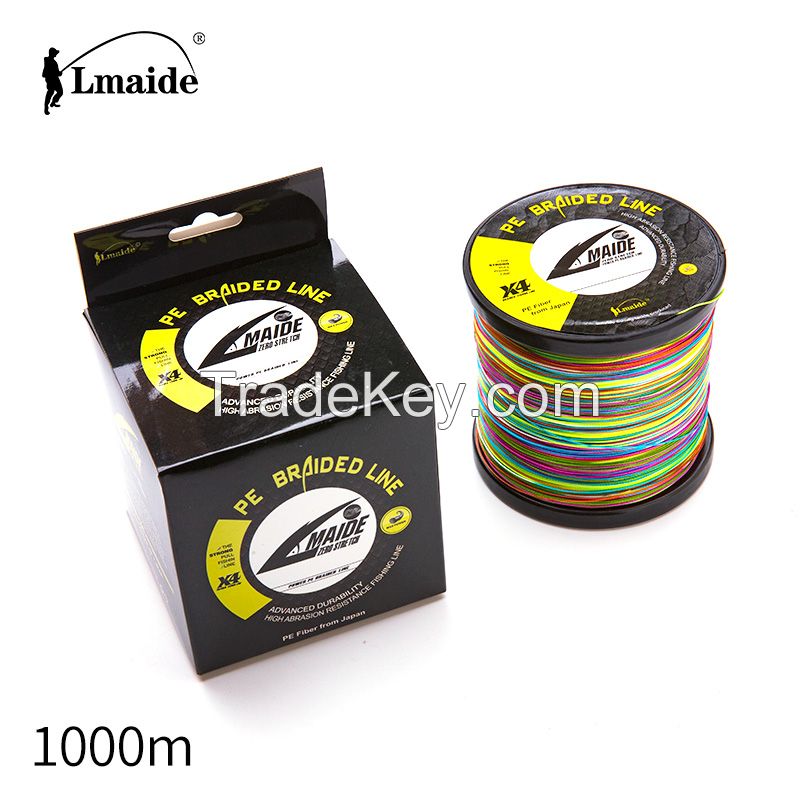  Wholesale price Super Strong fishing line PE colourful braided wire 4x colourful braided fishing line 15lb - 90lb