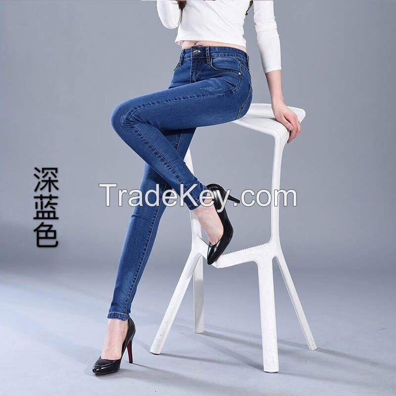 Straight-leg jeans women plus velvet new autumn and winter high-waisted thin and wild loose wide-leg nine-point cigarette pants