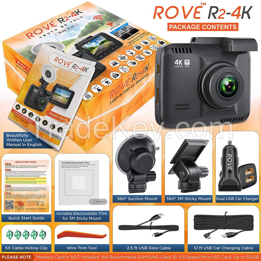 Rove R2-4K Dash Cam Built in WiFi GPS Car Dashboard Camera Recorder with UHD 2160P, 2.4" LCD, 150ÃÂ° Wide Angle, WDR, Night Vision