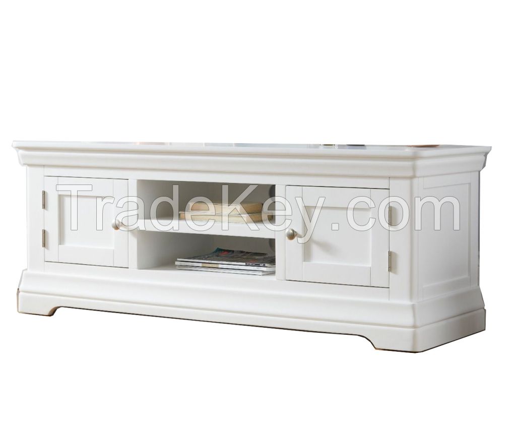 TV Unit Console Acacia Solid Wood Painter White Color