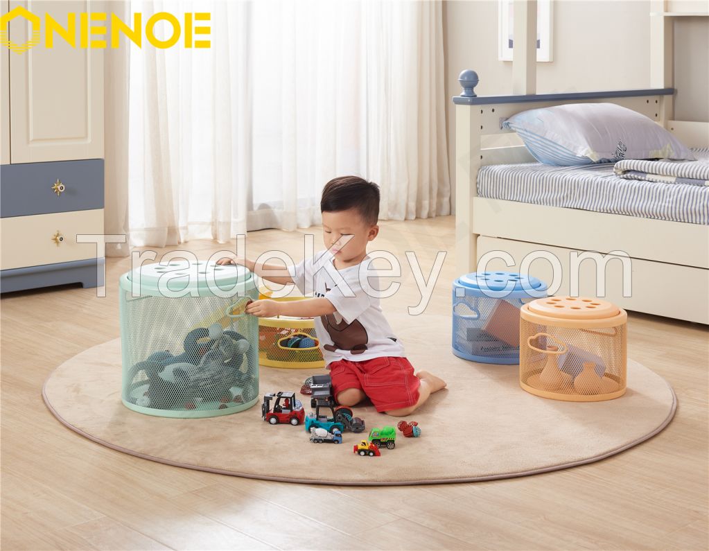 Onenoe Unique Design Modern Livingroom Large Round Metal Mesh Organizer Storage Footrest Stool Kids Adult Chair Ottoman Kids Children Toy Storage Ottoman 