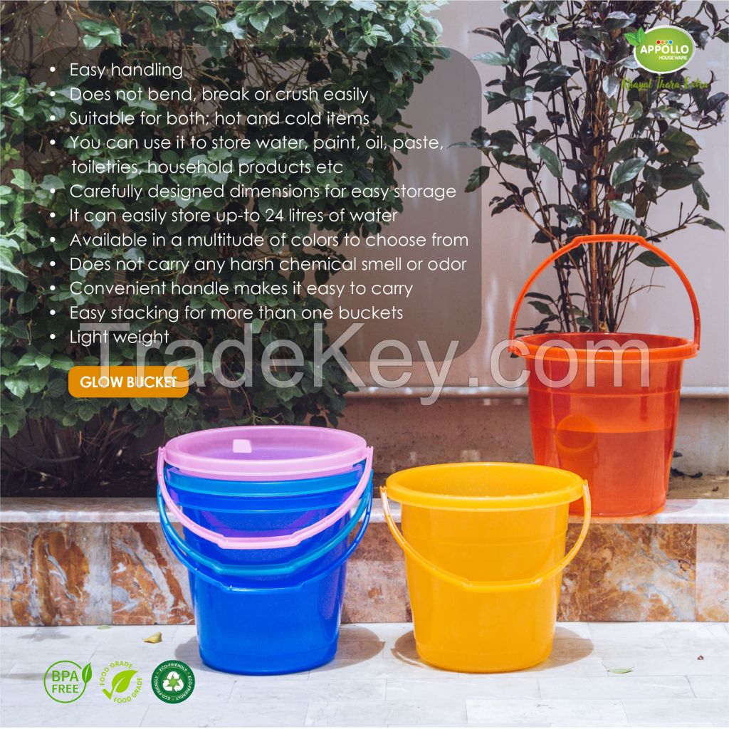 Glow Bucket (Solid). Super Durable and Long-lasting water bucket for cleaning and washing