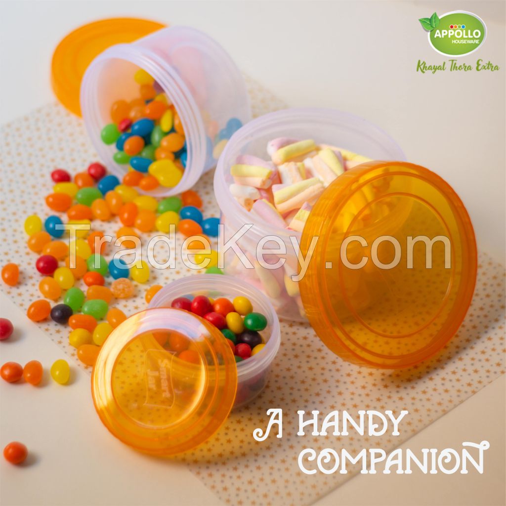 Appollo houseware Smart jar Mini 3pc Set (60ml, 200ml, 400ml) high quality light weight food jar for refrigerator and microwave easy to handle durable air tight food container plastic food jar for storing and freezing food items, unbreakable reusable easy