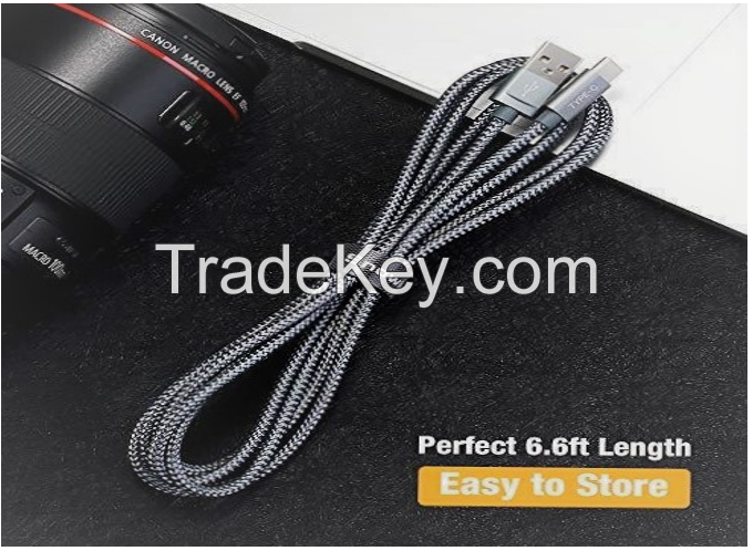 USB A to USB C 3amp Fast Charging Cord  2 Meter 6.6FT Nylon Braided with Tie Strap Compatible with all Android  Type C Supported Mobile Phones Charging  Data Transfer Cable