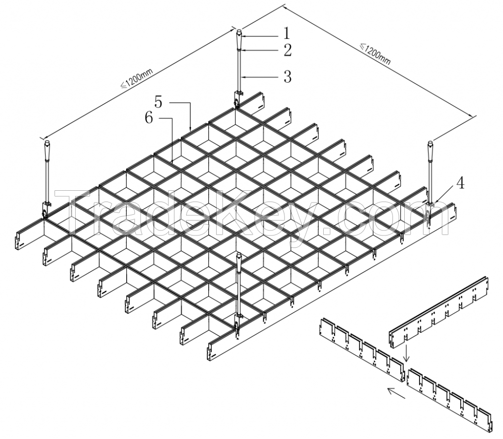 150X150 Metal Suspended Open Cell Aluminum Grid Ceiling